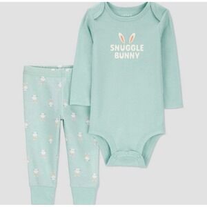 Carters Just One You Snuggle Bunny Bodysuit Pants Set Teal Blue 12M Easter